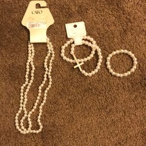 2 Pearls Bracelet one with W/Cross, and Collar
